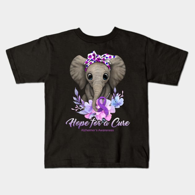 Hope for a Cure Flower Elephant Alzheimer's Awareness Kids T-Shirt by jordanfaulkner02